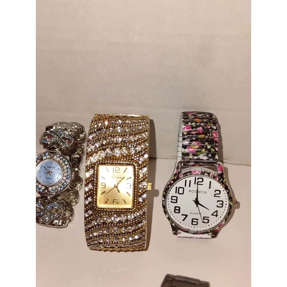 Lot of 7 New Womens Watches Geneva Vivani Bosmiya Rhinestone Glitter Pink Purple